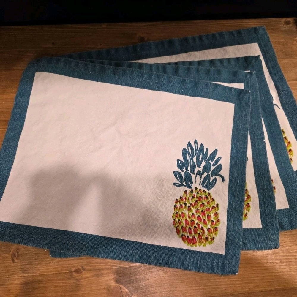 Set Of 4 Pineapple Kitchen Placemats Turquoise 16x13‎